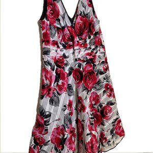 Fashion Bug Floral Sleeveless Cocktail Dress – Red, Pink & Black Roses – 16W